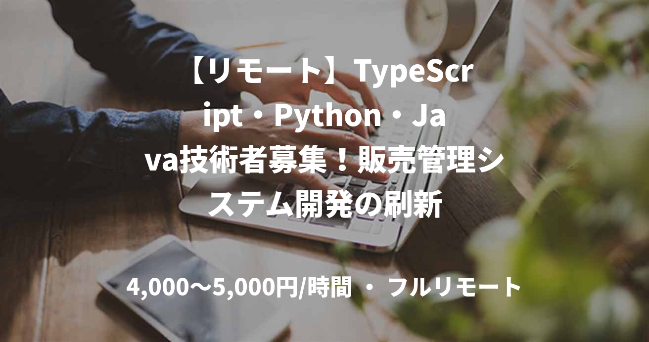 【リモート】TypeScript・Python・Java技術者募集!販売管理システム開発の刷新