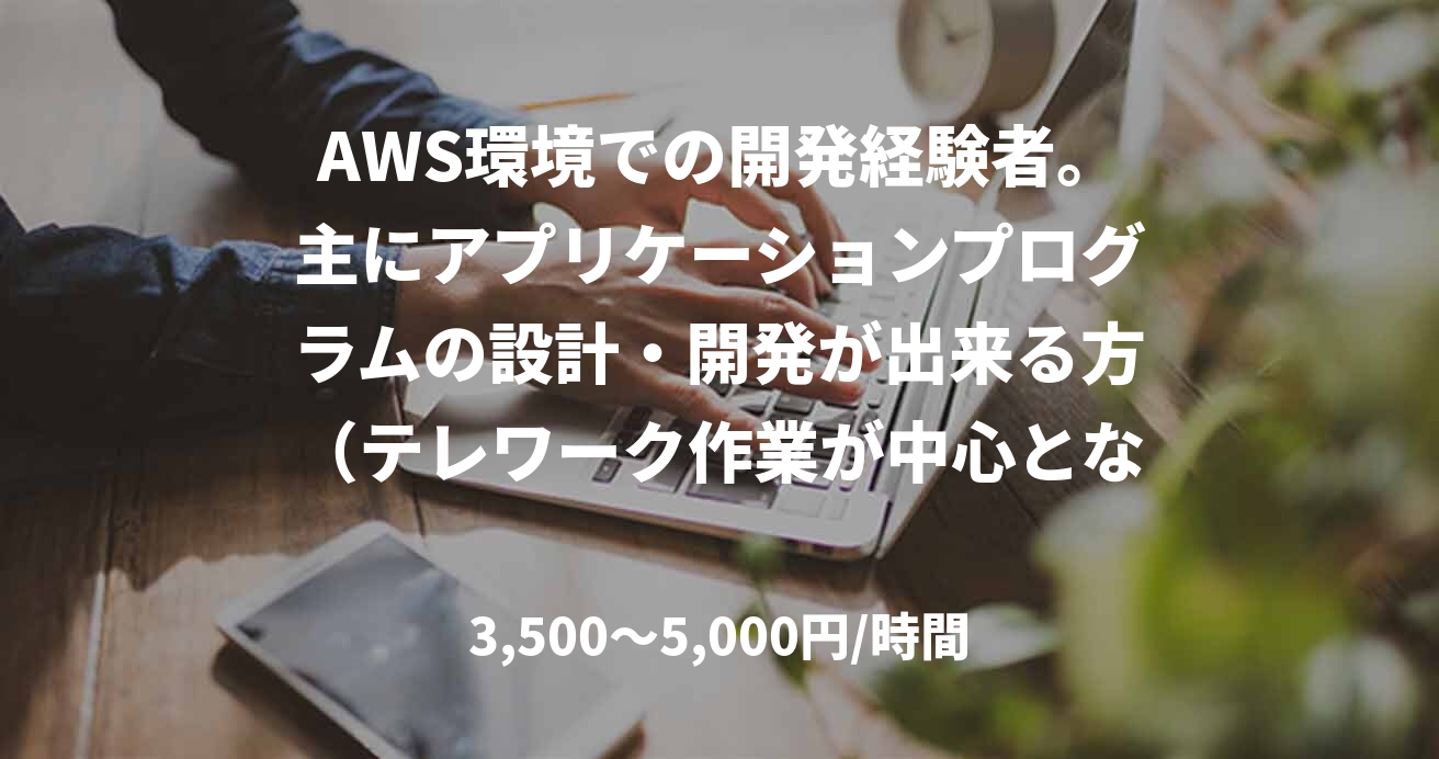 AWS環境での開発経験者。主にアプリケーションプログラムの設計・開発が出来る方(テレワーク作業が中心となります)