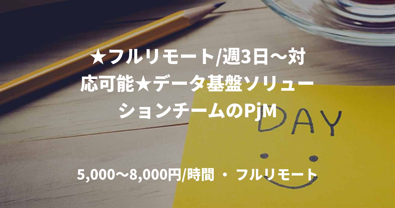 ★フルリモート/週3日〜対応可能★データ基盤ソリューションチームのPjM