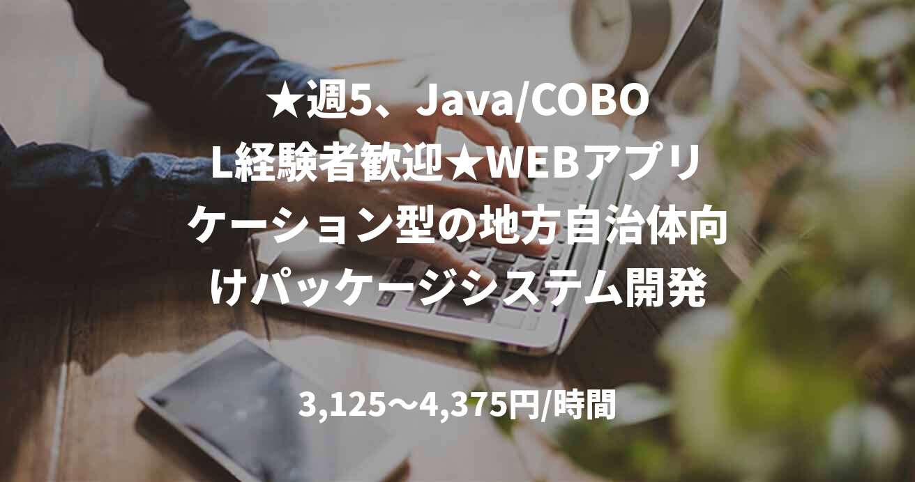 ★週5、Java/COBOL経験者歓迎★WEBアプリケーション型の地方自治体向けパッケージシステム開発