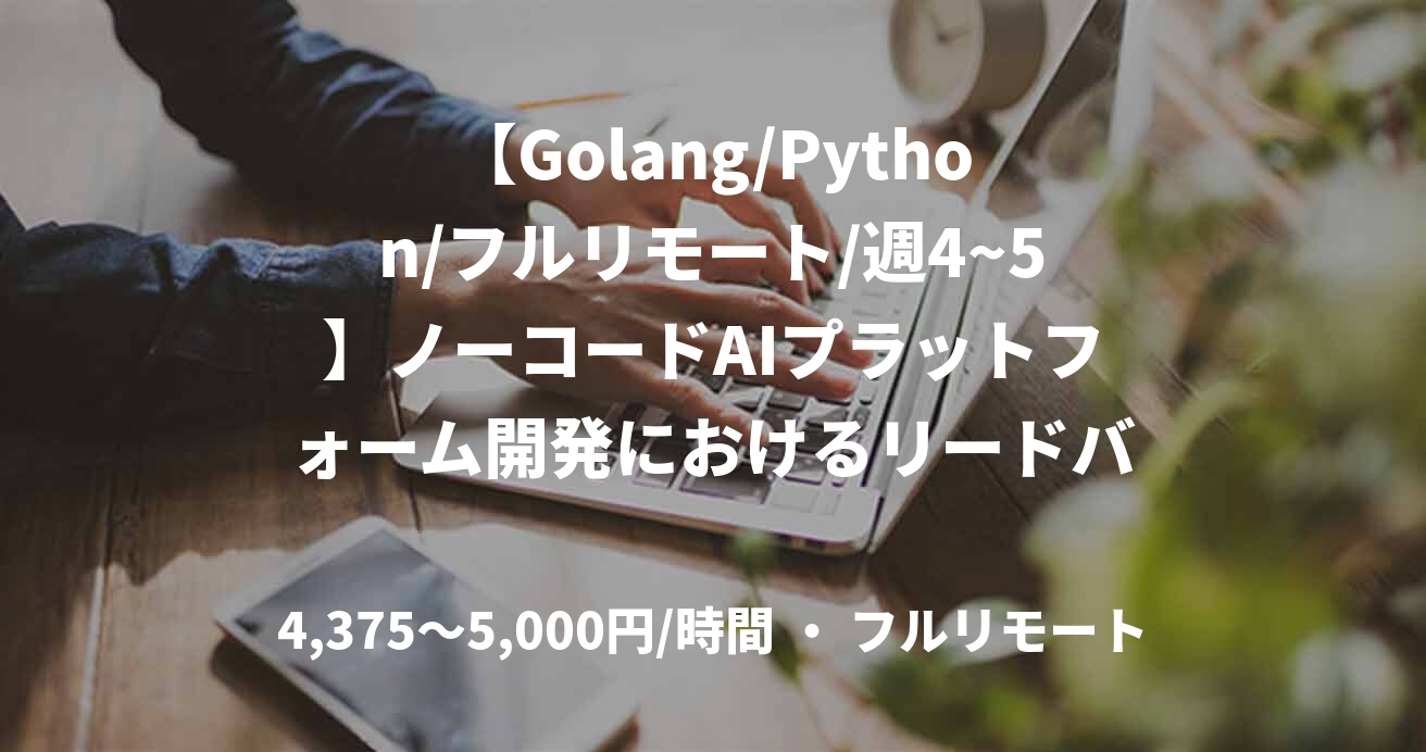 【Golang/Python/フルリモート/週4~5】ノーコードAIプラットフォーム開発におけるリードバックエンドエンジニア