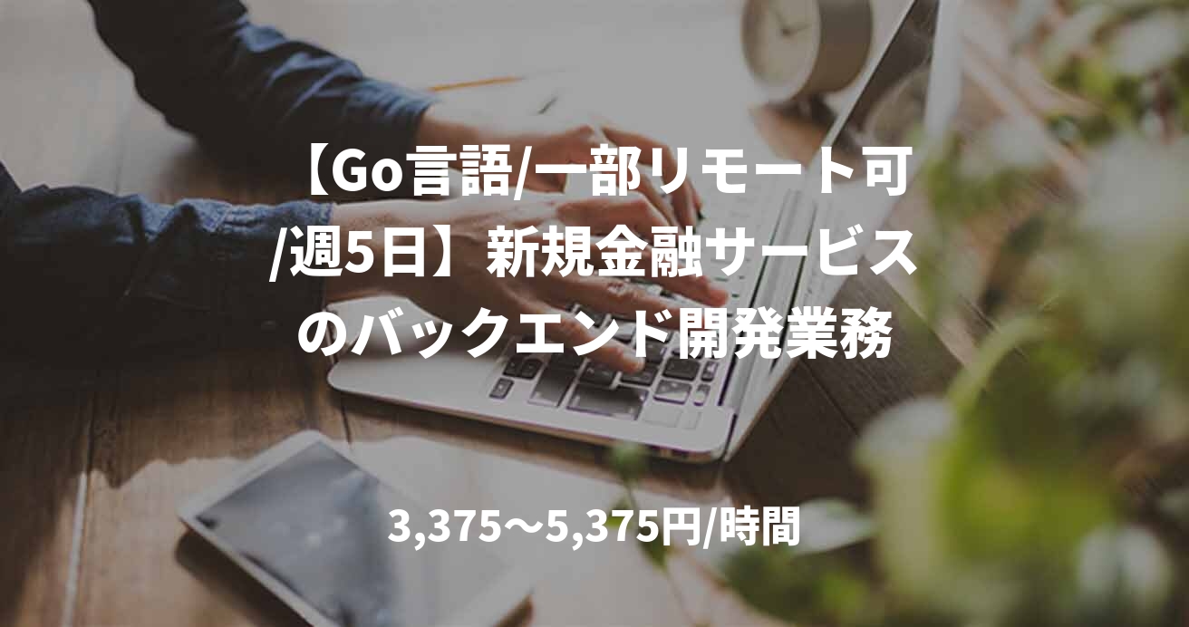 【Go言語/一部リモート可/週5日】新規金融サービスのバックエンド開発業務