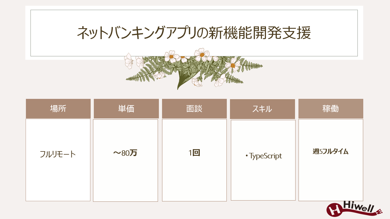 【フルリモート / TypeScript】★ネットバンキングアプリの新機能開発支援★