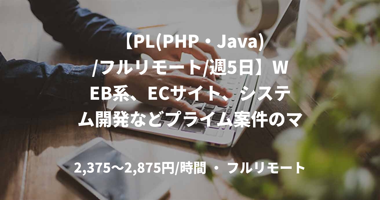 【PL(PHP・Java)/フルリモート/週5日】WEB系、ECサイト、システム開発などプライム案件のマネジメントをお任せ！
