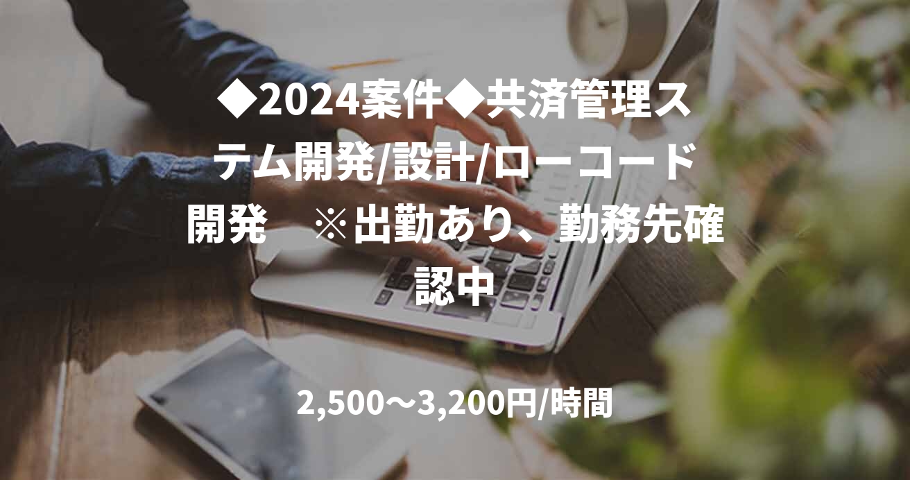 ◆2024案件◆共済管理ステム開発/設計/ローコード開発　※出勤あり、勤務先確認中