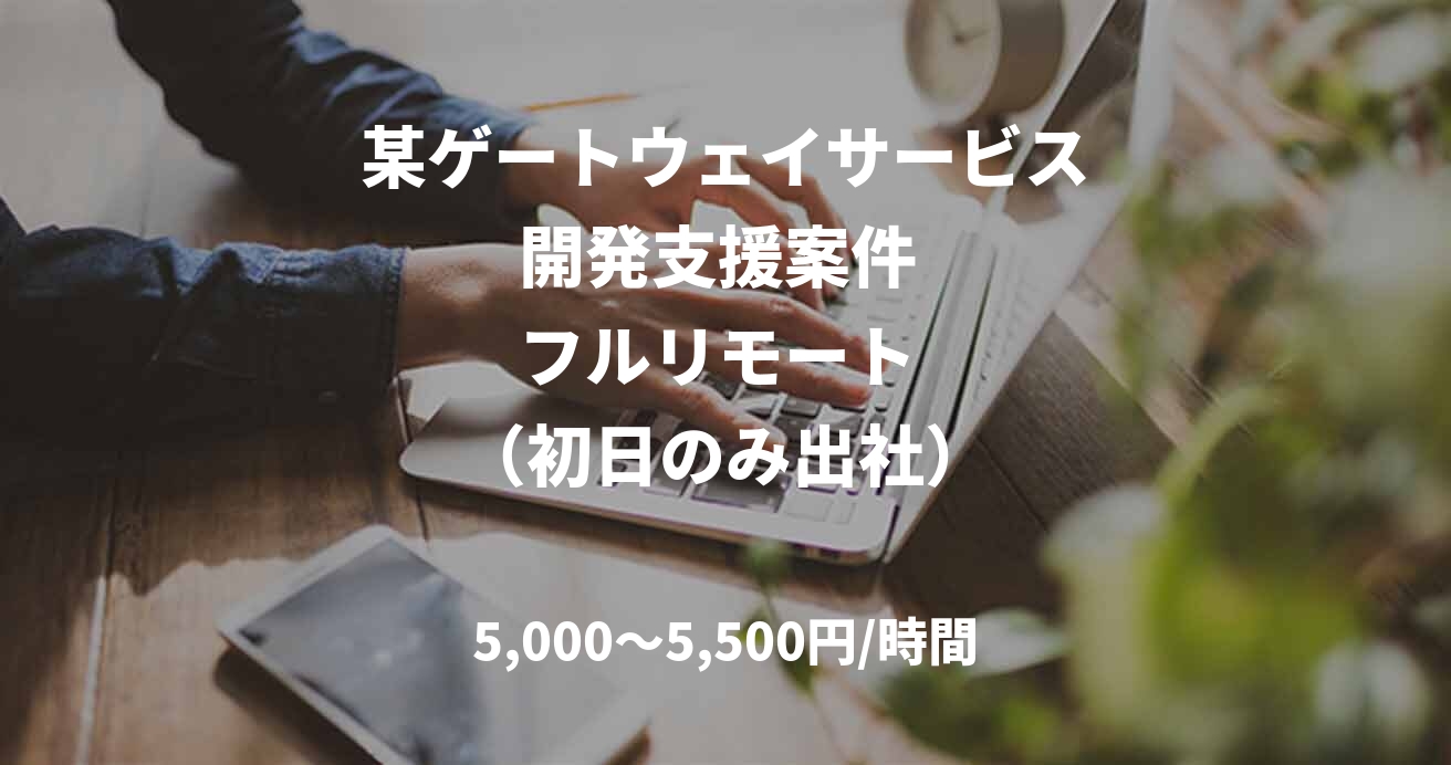 　某ゲートウェイサービス　　　　開発支援案件 　　　   フルリモート    （初日のみ出社）