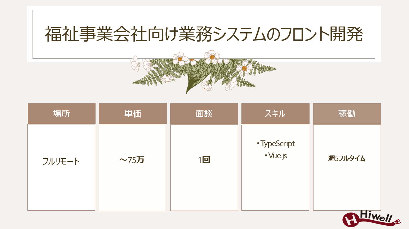 【フルリモート / TypeScript・Vue.js】★福祉事業会社向け業務システムのフロントエンド開発★