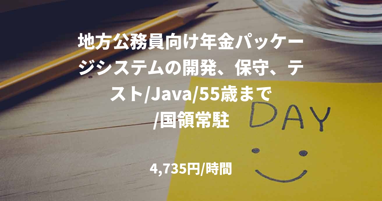 地方公務員向け年金パッケージシステムの開発、保守、テスト/Java/55歳まで/国領常駐