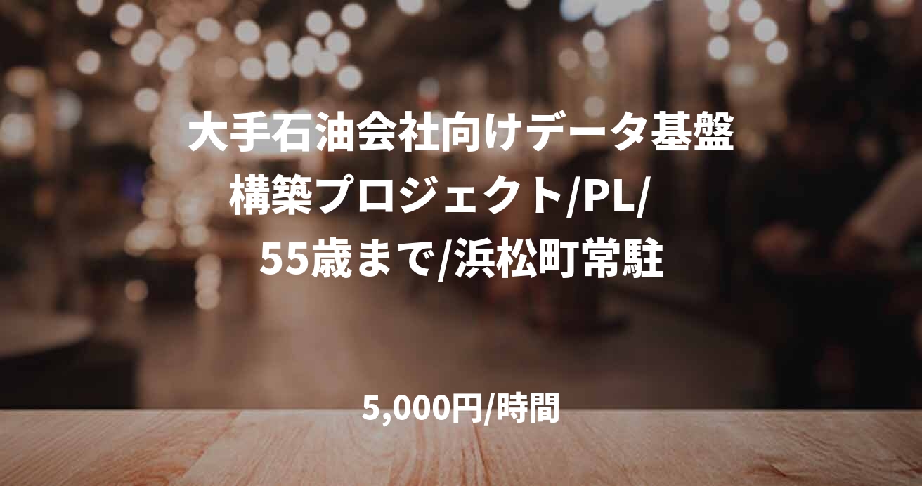 大手石油会社向けデータ基盤構築プロジェクト/PL/　55歳まで/浜松町常駐