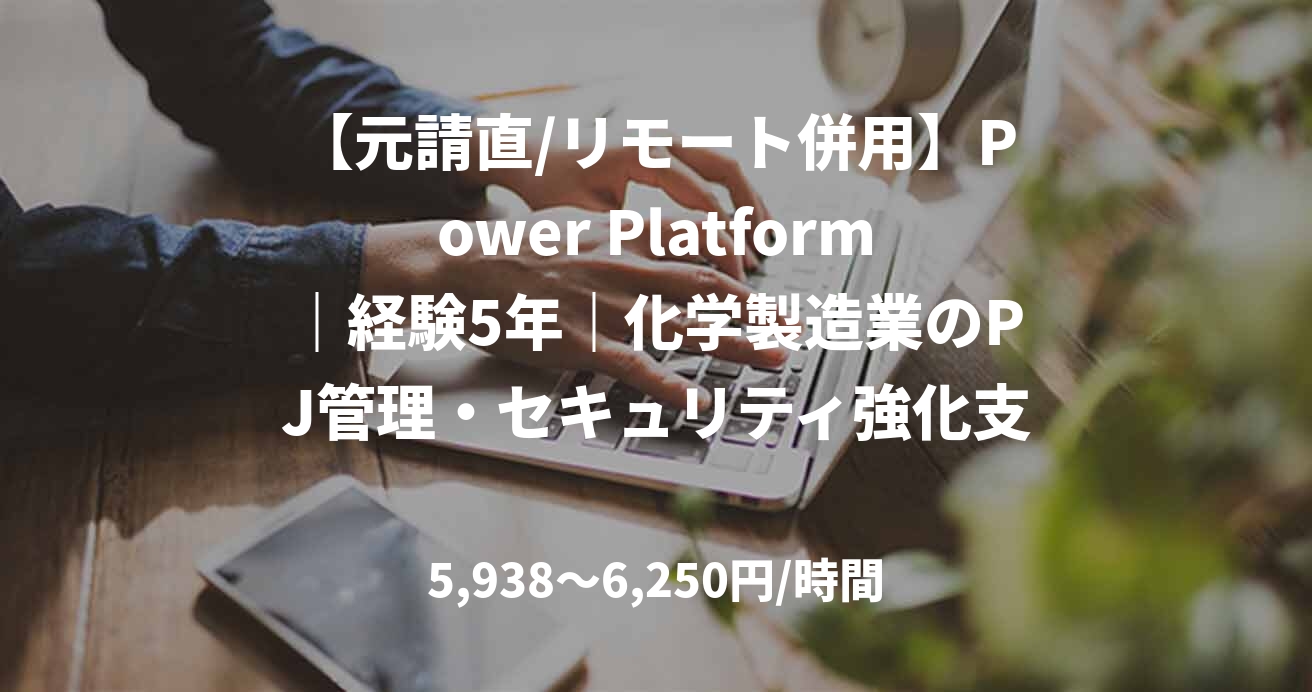 【元請直/リモート併用】Power Platform｜経験5年｜化学製造業のPJ管理・セキュリティ強化支援｜PMO