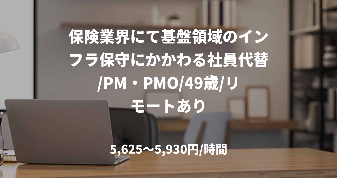 保険業界にて基盤領域のインフラ保守にかかわる社員代替/PM・PMO/49歳/リモートあり