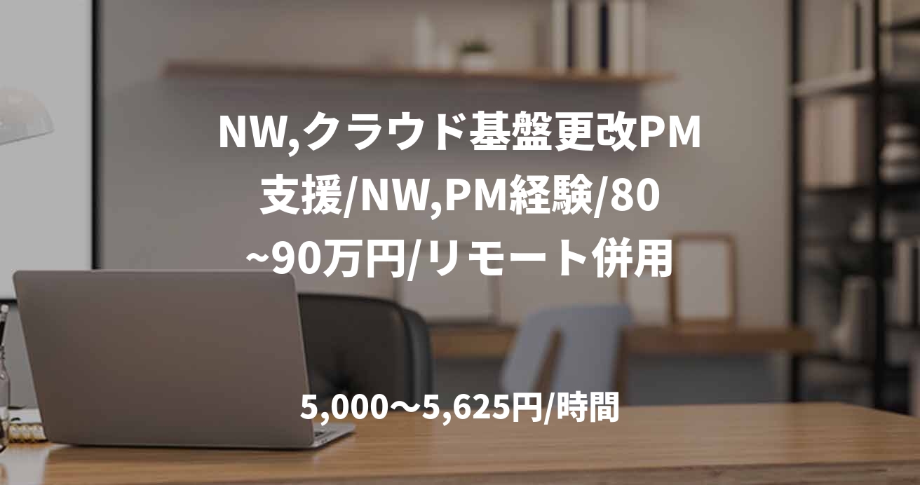 NW,クラウド基盤更改PM支援/NW,PM経験/80~90万円/リモート併用