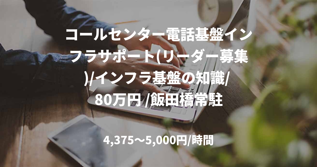 コールセンター電話基盤インフラサポート(リーダー募集)/インフラ基盤の知識/ 80万円 /飯田橋常駐