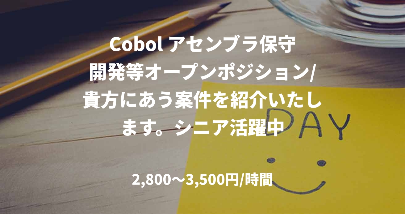 Cobol アセンブラ保守開発等オープンポジション/貴方にあう案件を紹介いたします。シニア活躍中
