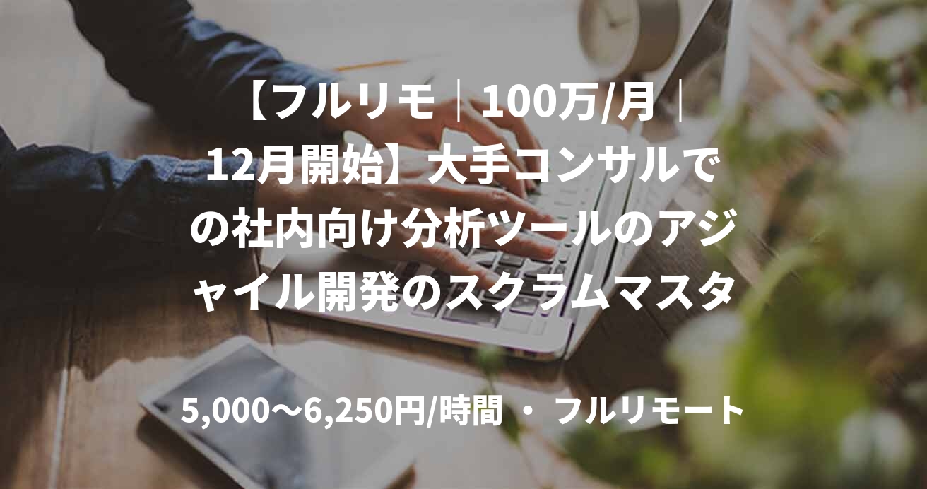 【フルリモ｜100万/月｜12月開始】大手コンサルでの社内向け分析ツールのアジャイル開発のスクラムマスター募集！