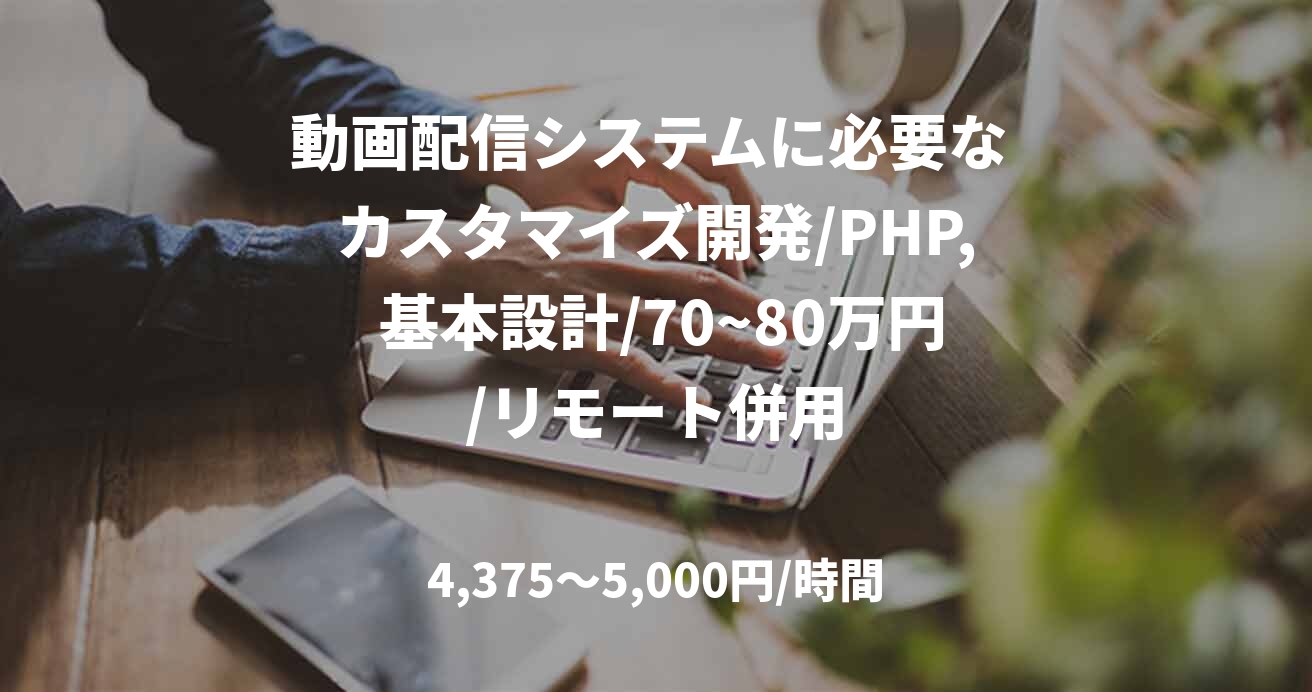 動画配信システムに必要な カスタマイズ開発/PHP, 基本設計/70~80万円/リモート併用