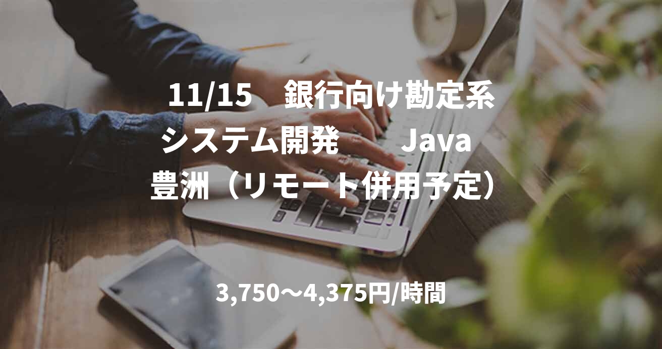 11/15　銀行向け勘定系システム開発　　Java　豊洲（リモート併用予定）