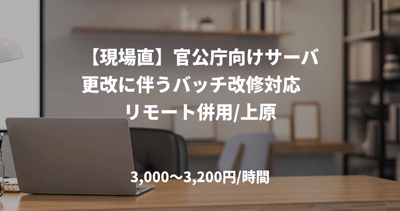 【現場直】官公庁向けサーバ更改に伴うバッチ改修対応　リモート併用/上原