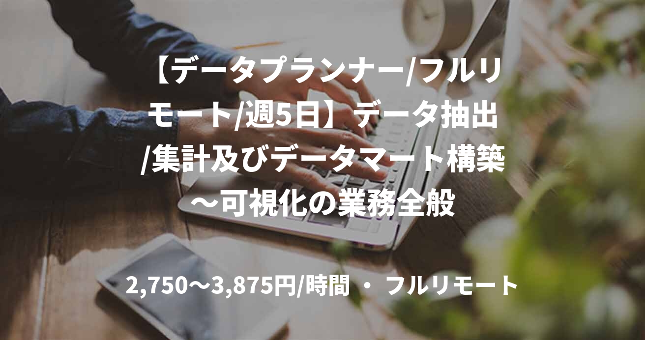 【データプランナー/フルリモート/週5日】データ抽出/集計及びデータマート構築〜可視化の業務全般