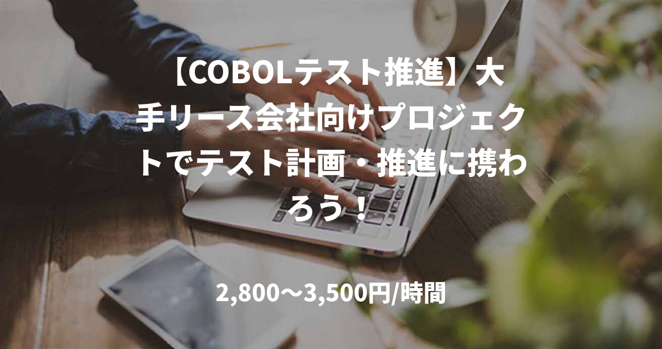 【COBOLテスト推進】大手リース会社向けプロジェクトでテスト計画・推進に携わろう！