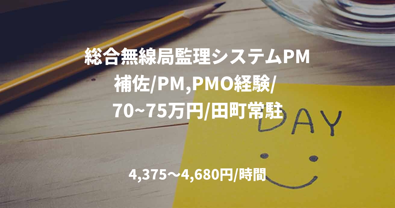 総合無線局監理システムPM補佐/PM,PMO経験/ 70~75万円/田町常駐