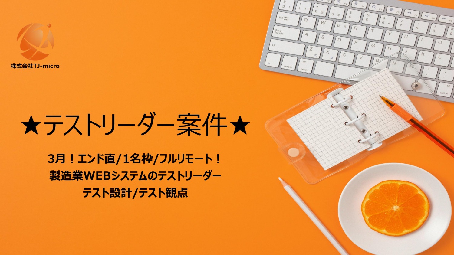 フルリモート！【テストリーダー案件】テスト設計,テスト観点/エンド直/地方可/3月～【TJ-micro】