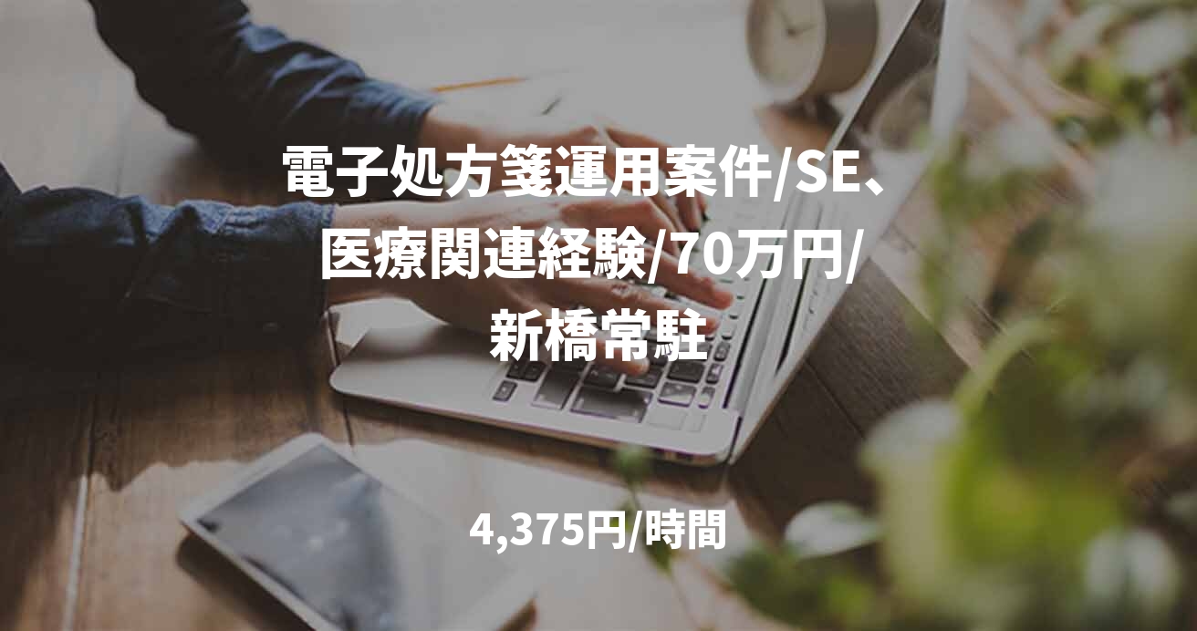 電子処方箋運用案件/SE、医療関連経験/70万円/ 新橋常駐