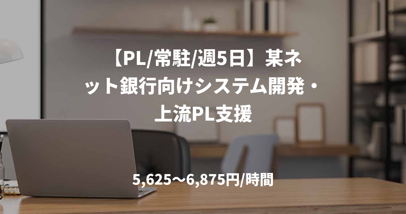 【PL/常駐/週5日】某ネット銀行向けシステム開発・上流PL支援