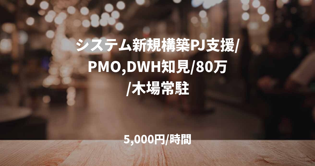 システム新規構築PJ支援/PMO,DWH知見/80万/木場常駐
