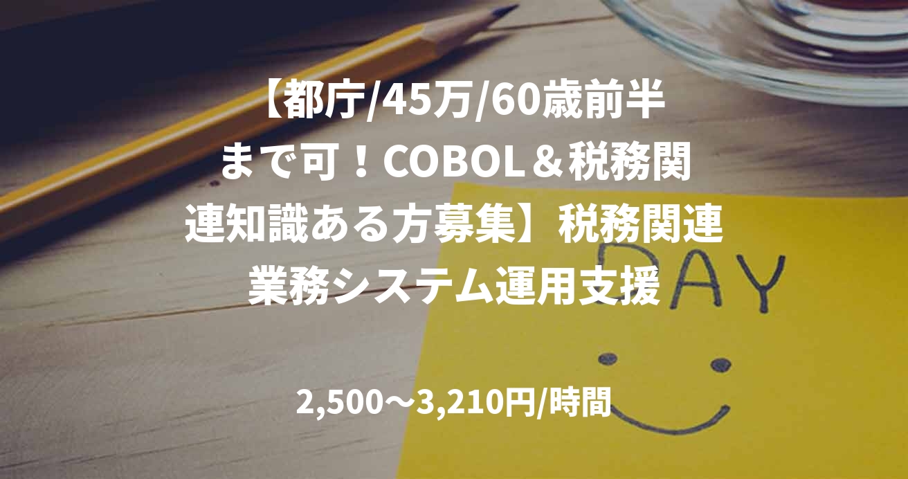 【都庁/45万/60歳前半まで可！COBOL＆税務関連知識ある方募集】税務関連業務システム運用支援
