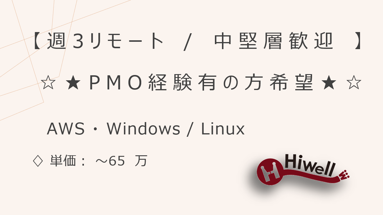 【リモート併用 / 中堅層歓迎】【AWS・Windows/Linux】★情シス向けインフラ運用設計支援！PMO経験有の方希望★