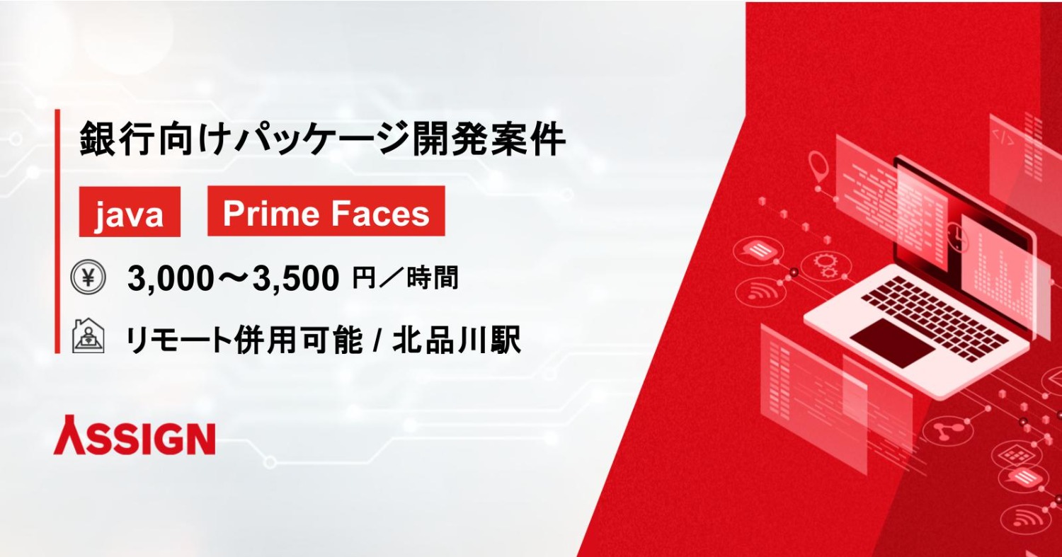 　【Java】銀行向けパッケージ開発案件 リモート併用  @北品川