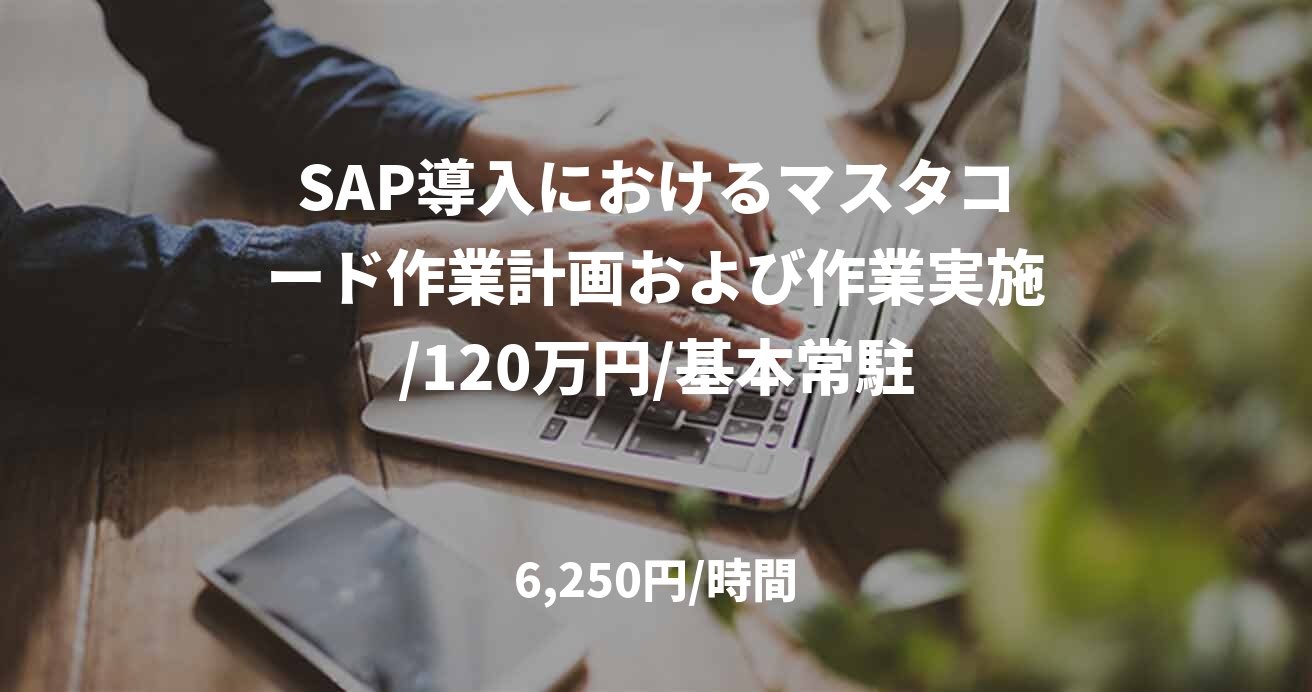 SAP導入におけるマスタコード作業計画および作業実施/120万円/基本常駐