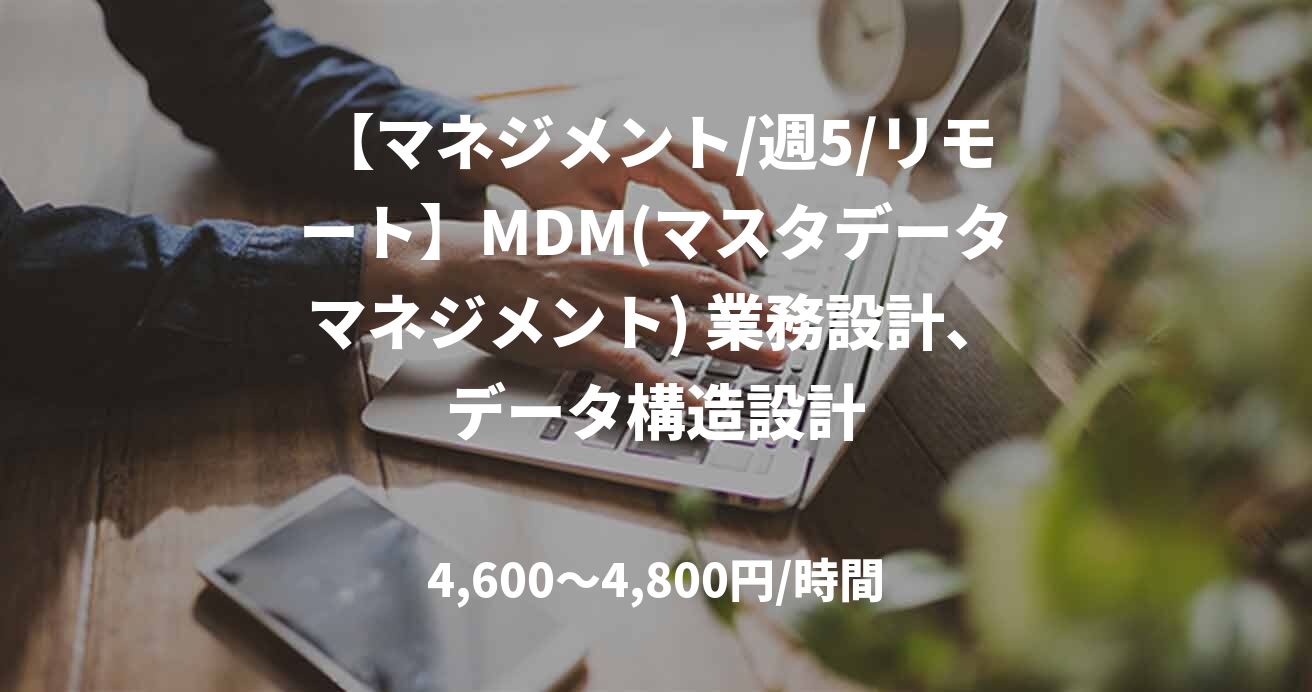 【マネジメント/週5/リモート】MDM(マスタデータマネジメント) 業務設計、データ構造設計