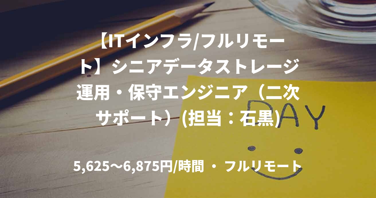 【ITインフラ/フルリモート】シニアデータストレージ運用・保守エンジニア（二次サポート）(担当：石黒)