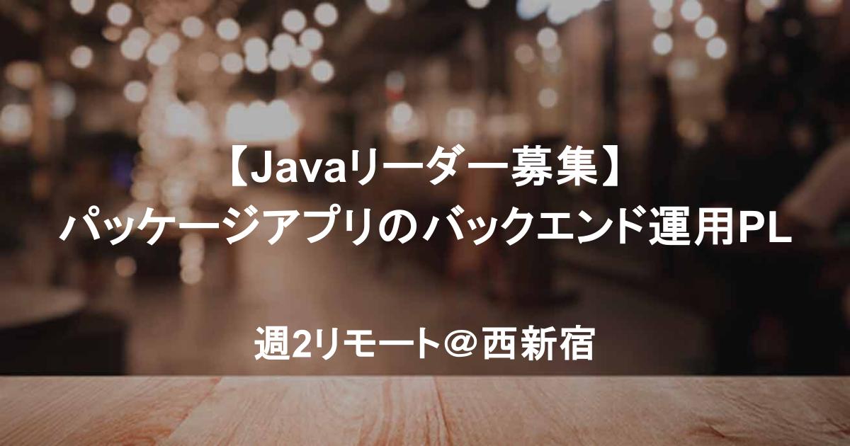 【Javaリーダー募集】パッケージアプリのバックエンド運用PL｜Spring Boot／AWS｜週2リモート＠西新宿
