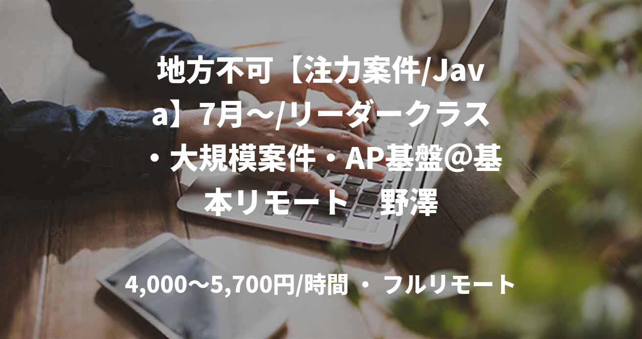 地方不可【注力案件/Java】7月～/リーダークラス・大規模案件・AP基盤＠基本リモート　野澤