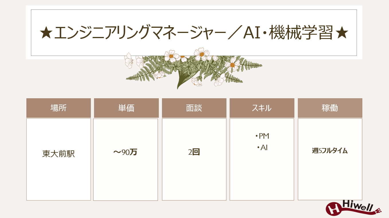 【東大前駅常駐 / AI開発経験／PM経験】☆★エンジニアリングマネージャー／AI・機械学習★☆