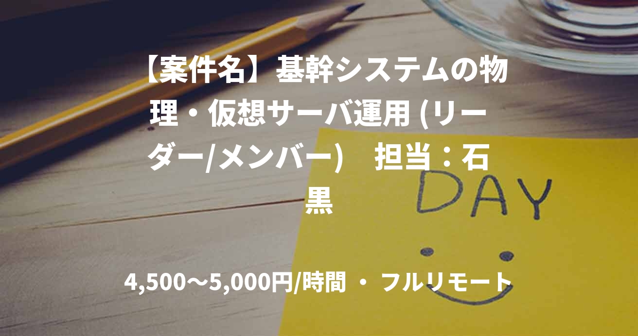 【案件名】基幹システムの物理・仮想サーバ運用 (リーダー/メンバー)　担当：石黒
