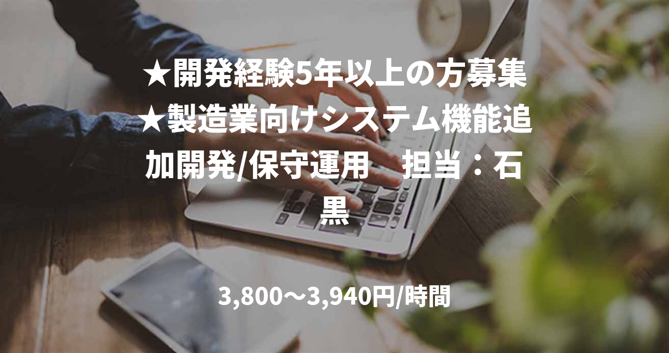 ★開発経験5年以上の方募集★製造業向けシステム機能追加開発/保守運用　担当：石黒