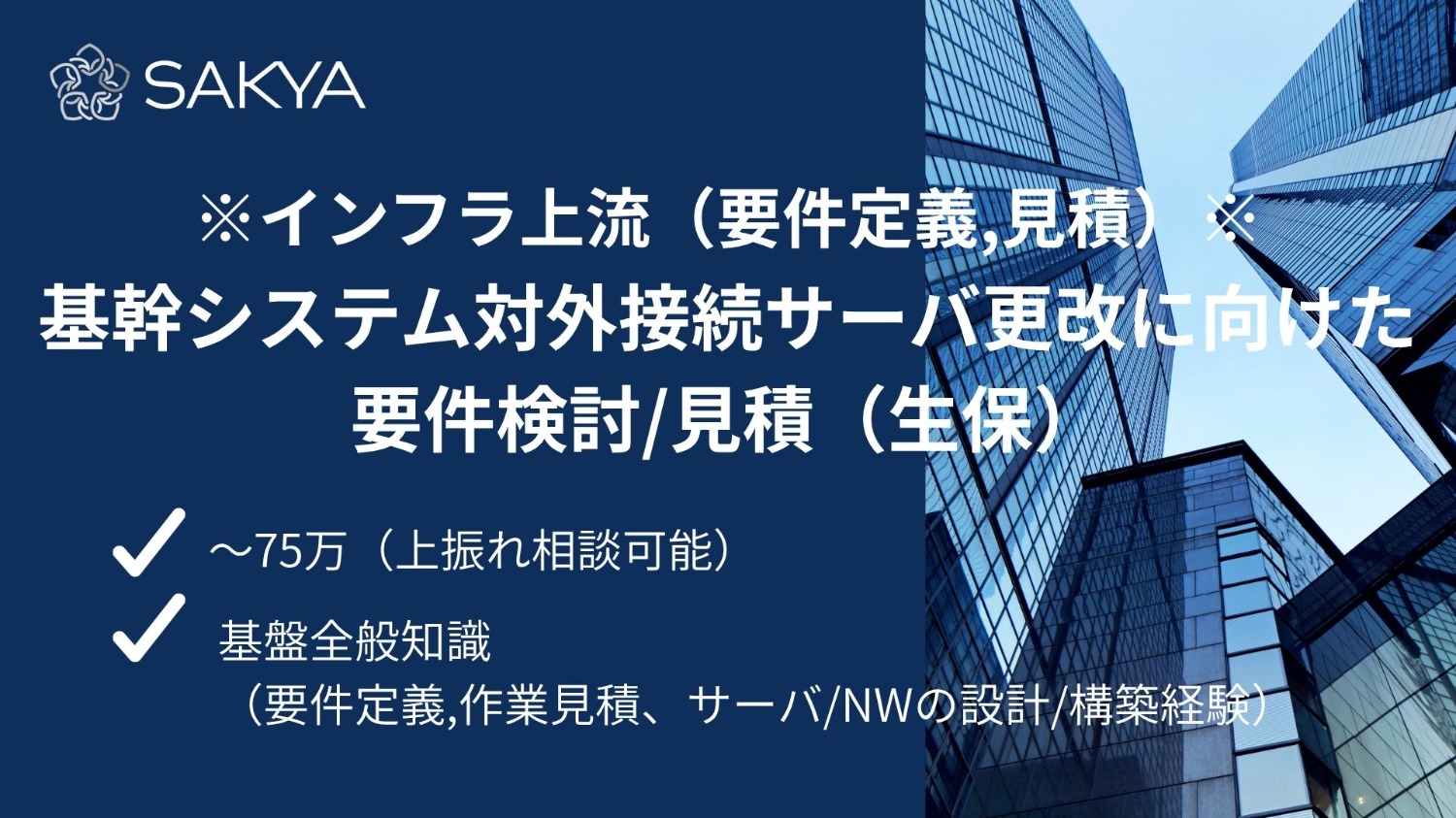 【インフラ上流/要件定義,見積】基幹システム対外接続サーバ更改に向けた要件検討/見積（生保）