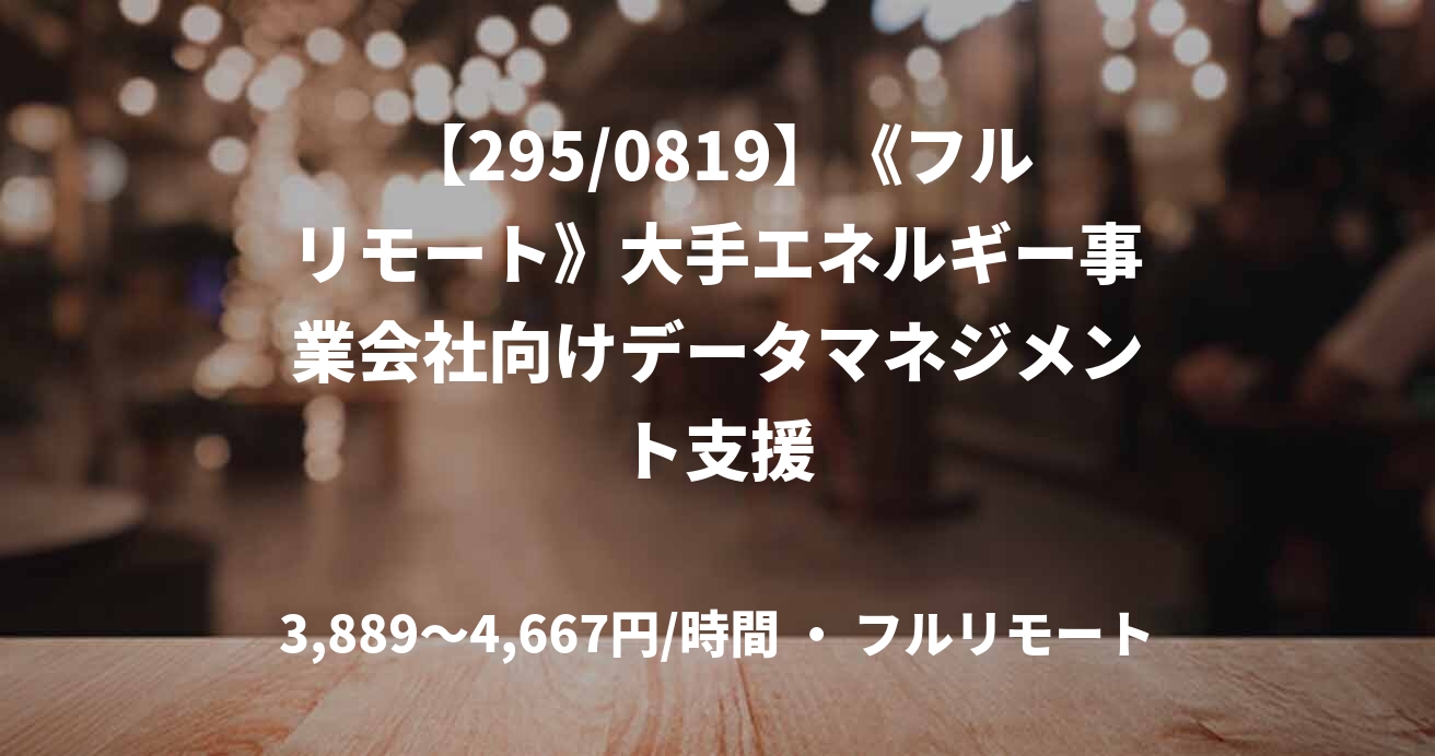 【295/0819】《フルリモート》大手エネルギー事業会社向けデータマネジメント支援
