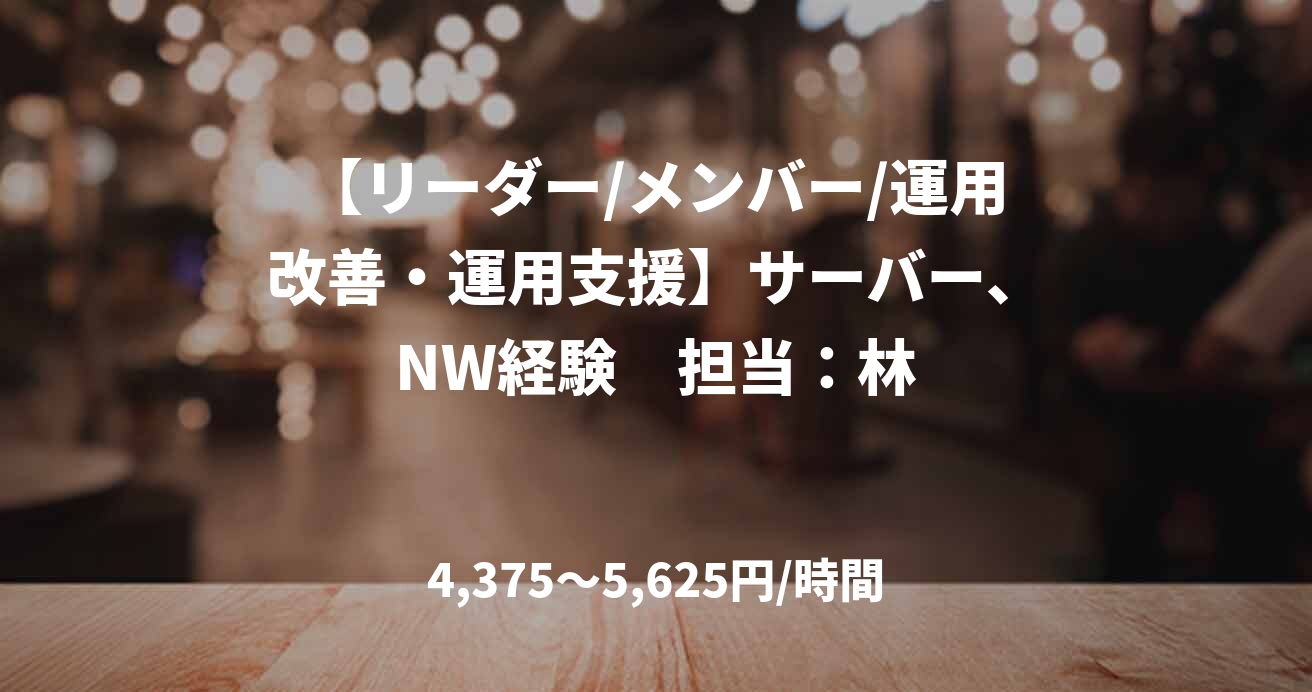 【リーダー/メンバー/運用改善・運用支援】サーバー、NW経験　担当：林