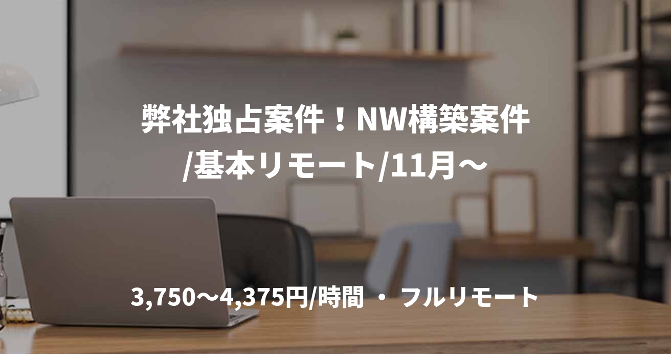 弊社独占案件！NW構築案件/基本リモート/11月～