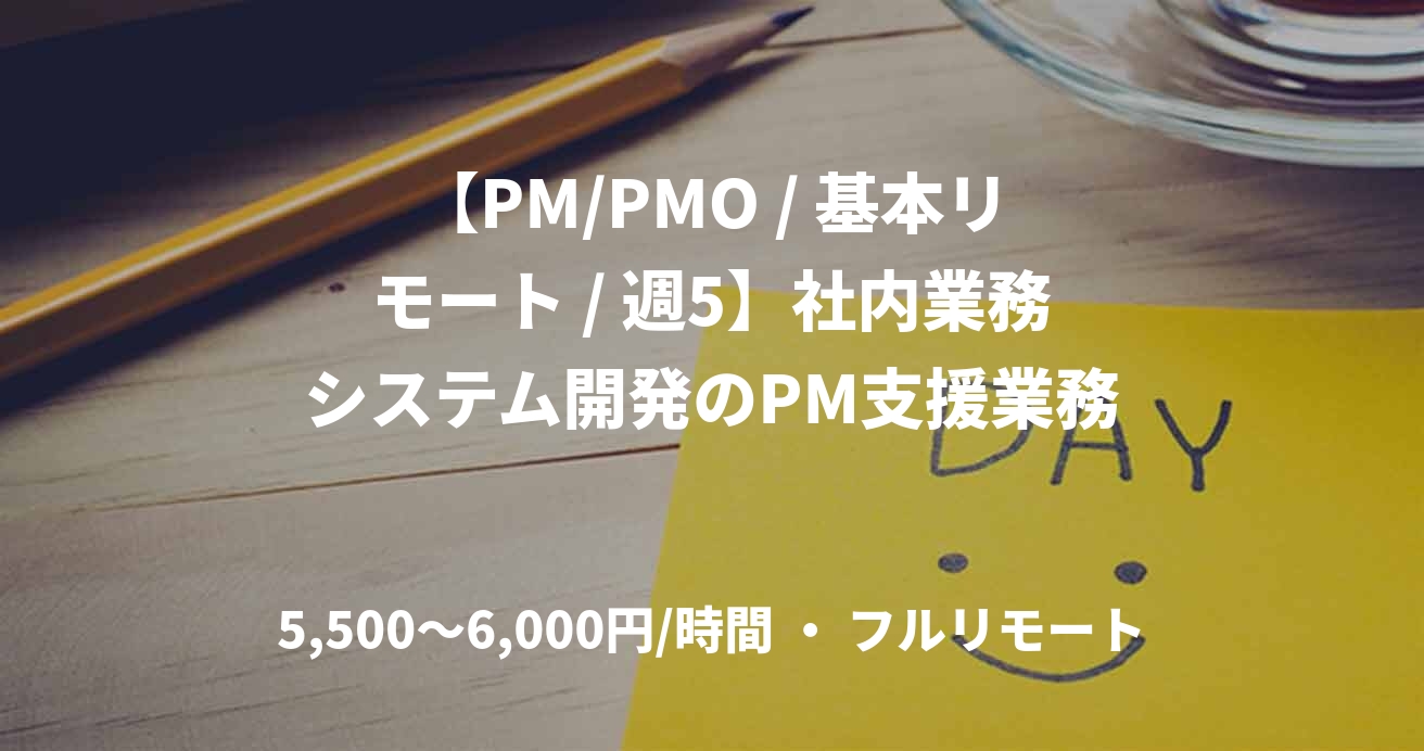 【PM/PMO / 基本リモート / 週5】社内業務システム開発のPM支援業務