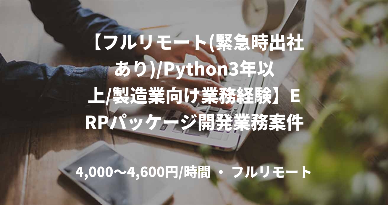 【フルリモート(緊急時出社あり)/Python3年以上/製造業向け業務経験】ERPパッケージ開発業務案件