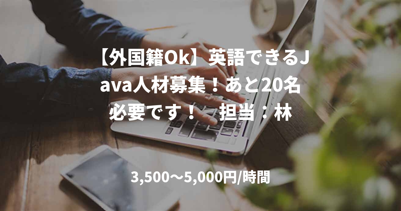 【外国籍Ok】英語できるJava人材募集！あと20名必要です！　担当：林