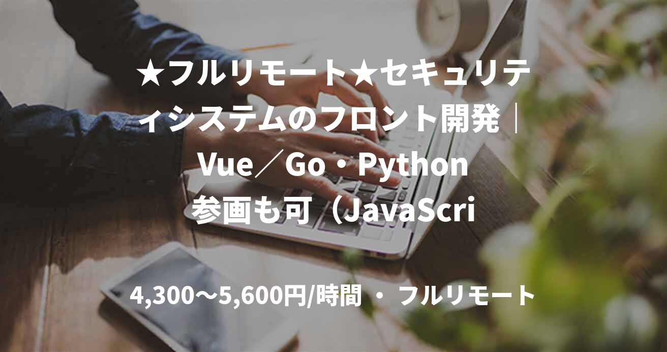 ★フルリモート★セキュリティシステムのフロント開発｜Vue／Go・Python参画も可（JavaScript)