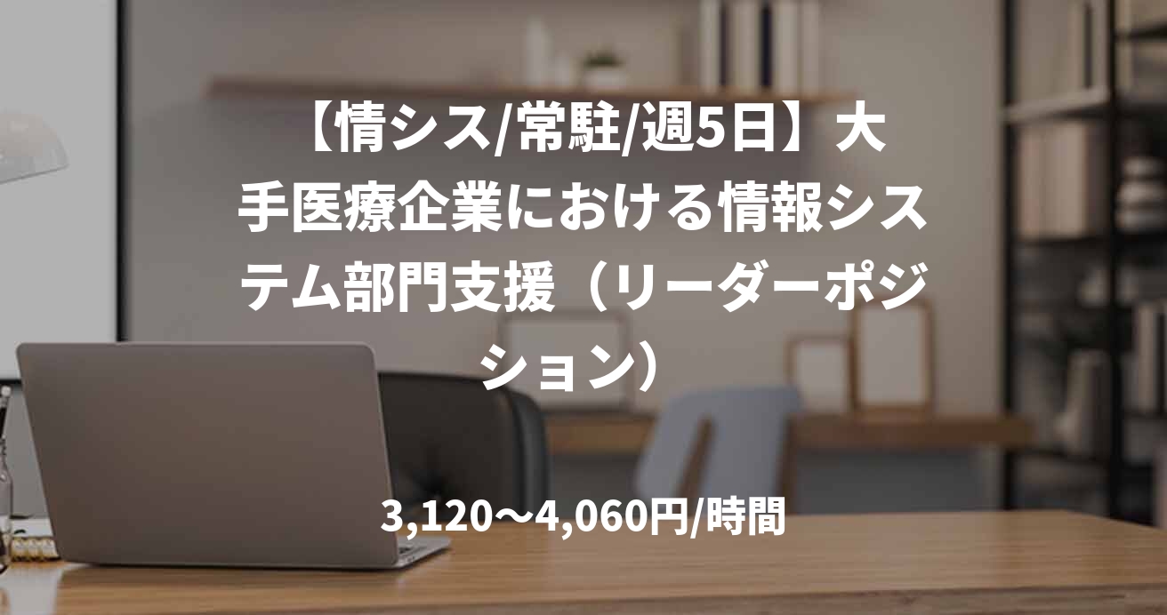 【情シス/常駐/週5日】大手医療企業における情報システム部門支援（リーダーポジション）