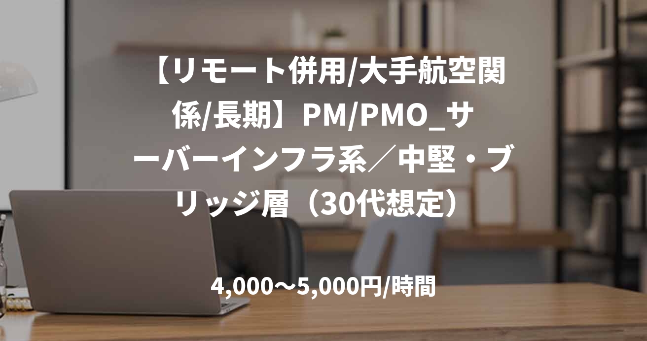 【リモート併用/大手航空関係/長期】PM/PMO_サーバーインフラ系／中堅・ブリッジ層（30代想定）